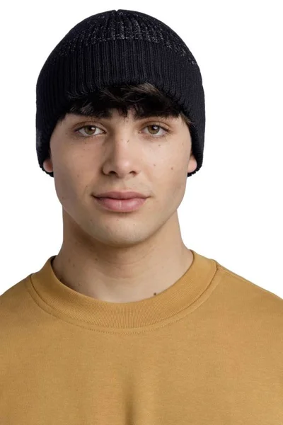 Buff Merino Černá Hřejivá Zimní Čepice Beanie