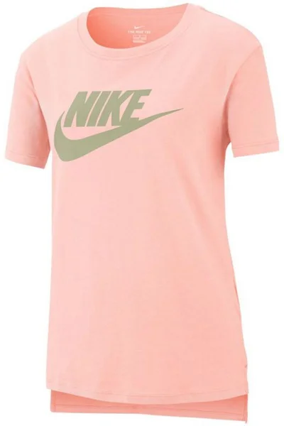 Lososové dívčí tričko Nike s krátkým rukávem a kontrastním logem