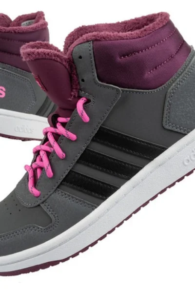 Adidas Hoops Mid K - Dětské sportovní boty šedá/kaštanová