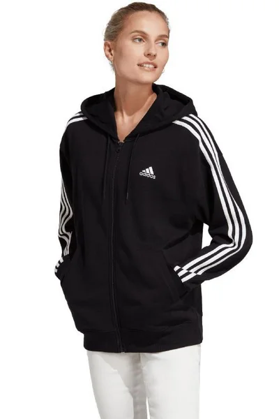 Mikina adidas Essentials Oversized na zip s kapucí - černobílá